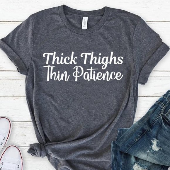 Bella Canvas Tops - Thick Thighs Thin - Dark Grey T-shirt, Graphic Tee